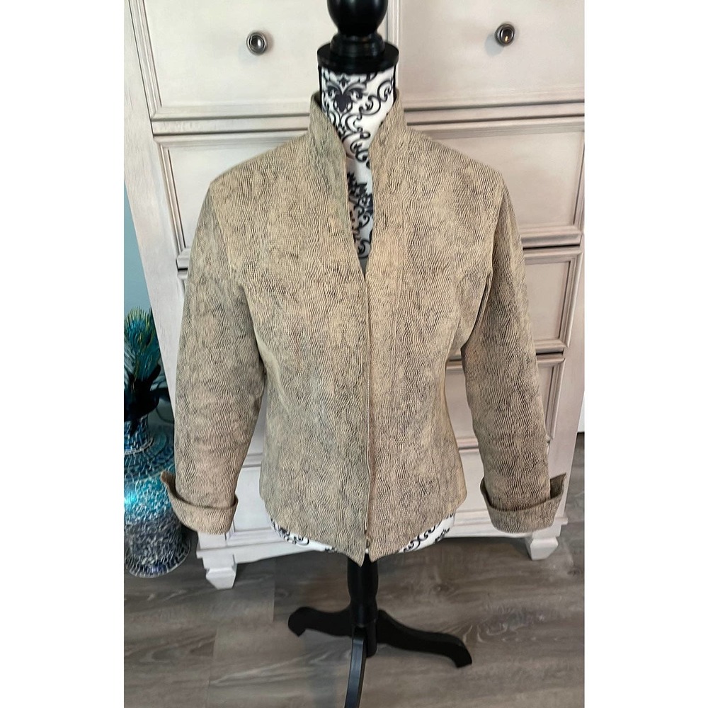 Vintage Women's Tan Leather Snakeskin Print Lined jacket Size M - Picture 1 of 11